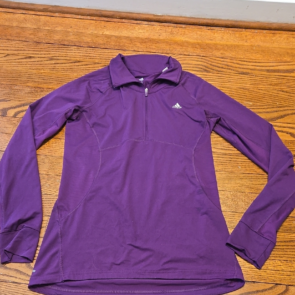Adidas Purple Half-Zip Long Sleeve Top with Thumb Cut Out Climalite Medium